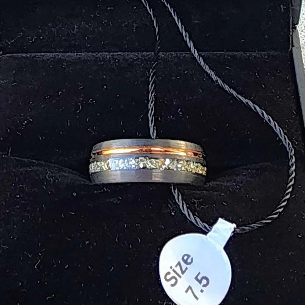 Tungsten Titans Gunmetal Grey Rose Gold Plated German Glass Ring